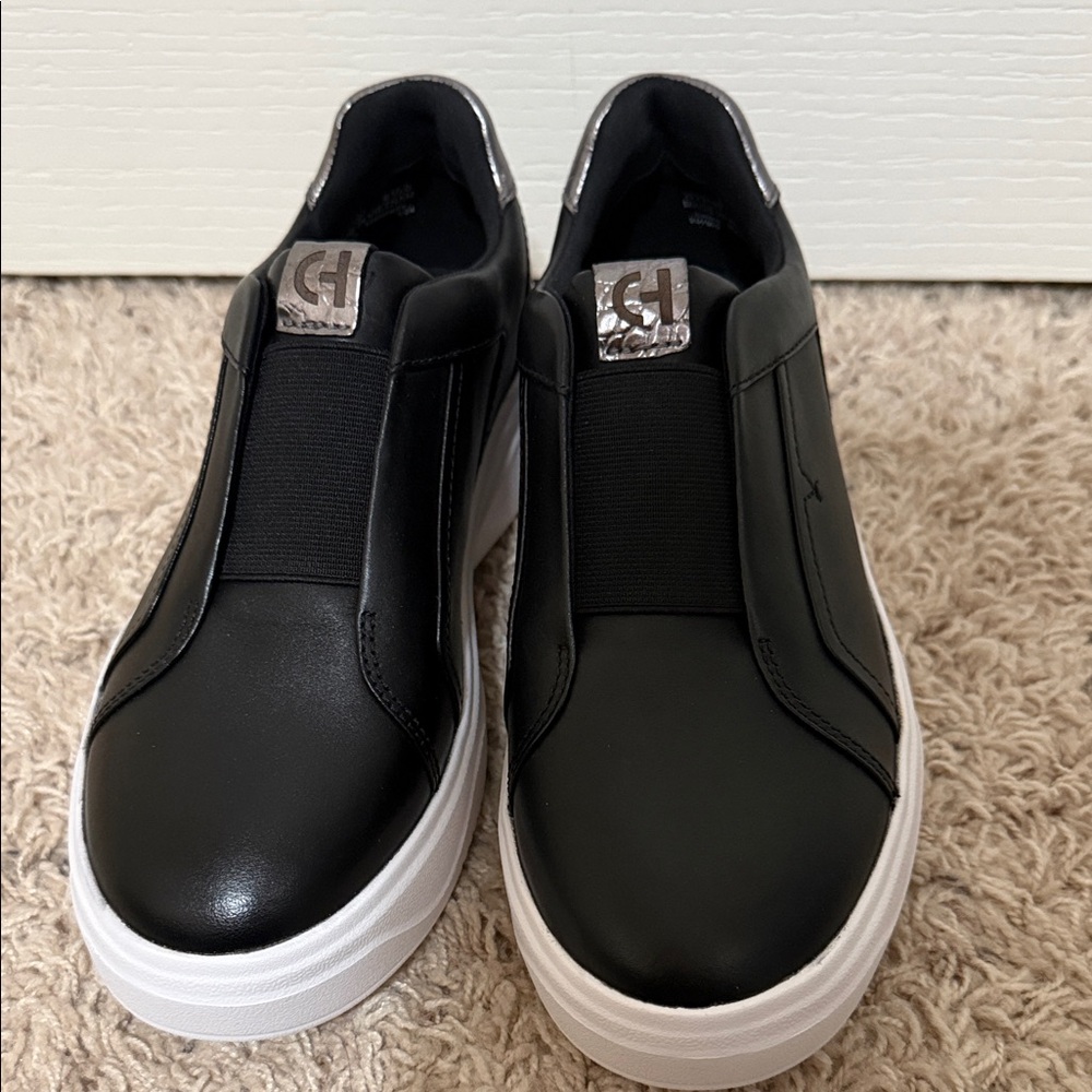 Cole Haan Black Slip-On Platform Sneakers with White Soles